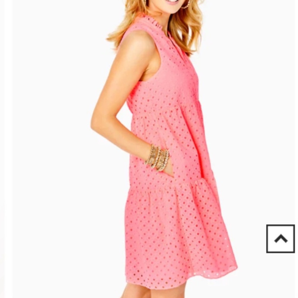 Lilly Pulitzer Pink Eyelet Tiered Mini Dress - Picture 2 of 8